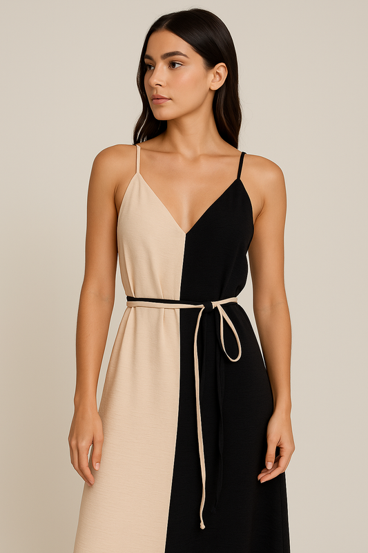Vestido Bicolor(Disponível verde claro e bege )